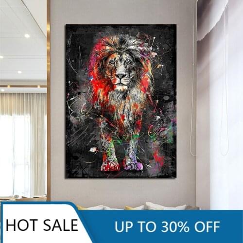 Abstract Colorful Lion Painting Modern Animal Wall Art Picture Artwork Canvas Poster Home Decoration