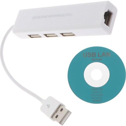 USB Ethernet With 3 Port USB HUB 2.0 RJ45 Lan Network Card USB To Ethernet Adapter For PC USB 2.0 HUB With USB LAN Driver