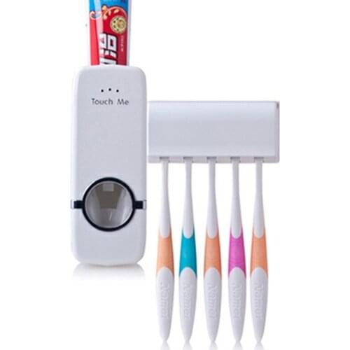 Automatic Toothbrush Holder Wall Mounted Toothpaste Dispenser+ 5 Toothbrush Holder Set Bathroom Family Set Accessories HG0081