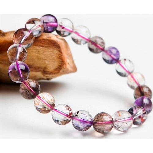 Genuine Natural Super Seven Melody Stone Bracelet Colorful Natural Rutilated Quartz Crystal Round Bead Bracelet Drop Shipping