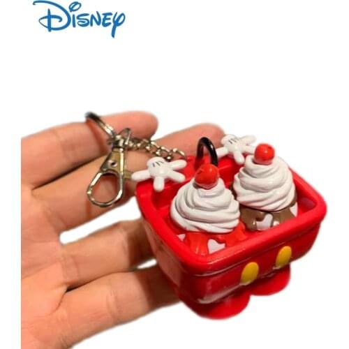 New Disney Genuine Mickey Mouse Cute Keychain Toys Ice Cream Shape Charms Bag Car Pendant Kawaii Keyrings Gifts for Girls