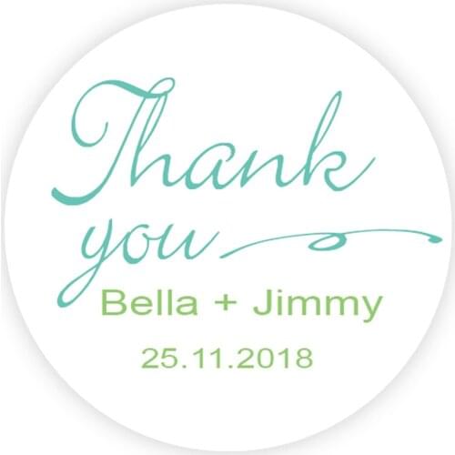 DouxArt 100 Pieces 4cm Custom Personalized Wedding Sticker - Thank You Wedding Party Baptism Invitation Label Communion P115