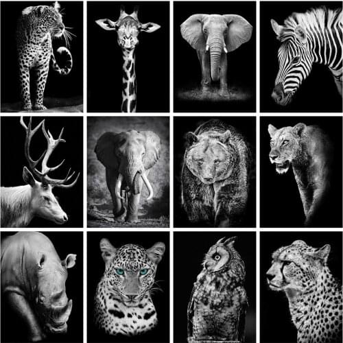 Evershine Diamond Painting Black White Cross Stitch 5D DIY Embroidery Animals Full Square Rhinestone Pictures Decoration Home