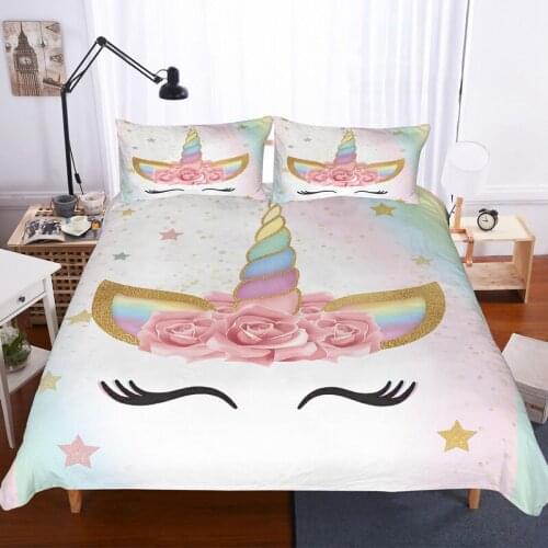 Fanaijia 3d flower unicorn bedding set queen size Cartoon kids Duvet Cover Bed Set Bedclothes twin bed sets