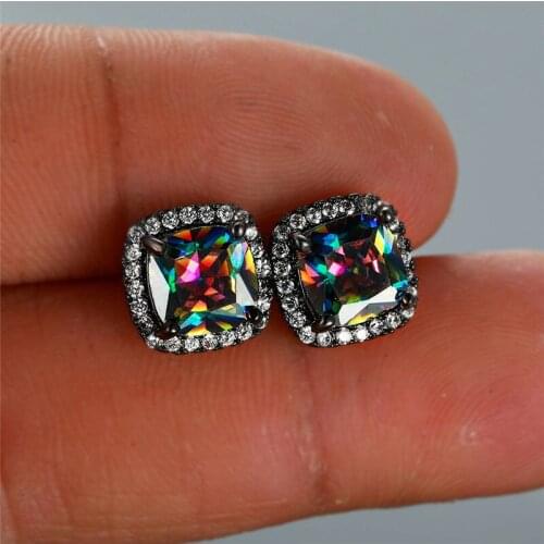 Dainty Female Rainbow Crystal Small Earring Charm 14KT Black Gold Wedding Earrings For Women Dainty Square Zircon Stud Earrings