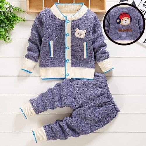 Children Baby Cardigan Clothing Sets Autumn Winter Plus Velvet Toddler Boys Girls Knitting Thicken Cartoon Pattern Warm Suit