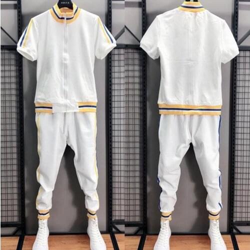 New2020 new mens summer slim short-sleeved trouser suits fashion casual sports mens two-piece suitfor men