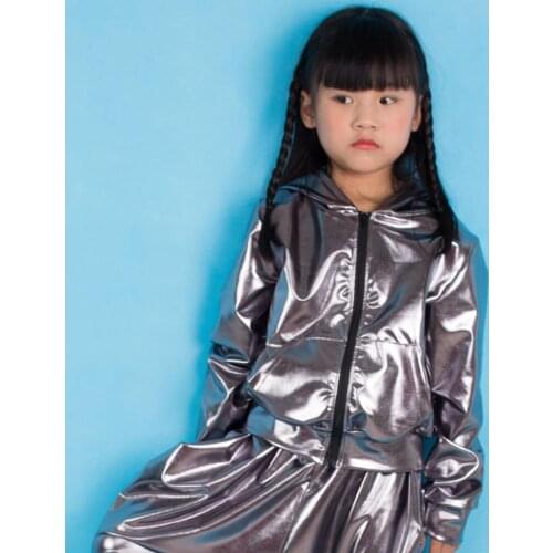 2020 Fashion Spring Autumn Kids bomber Jacket Stage Performance Wear paillette feminina casaco Dark Silver Hip Hop dance coat