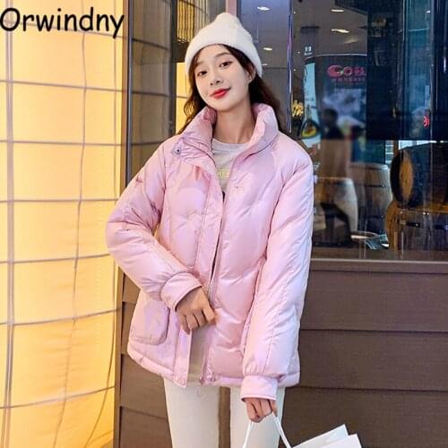 Orwindny Embroidery Feather Jackets Female High Quality Cotton Padded Parka Stand Collar Big Pocket Short Coat Women
