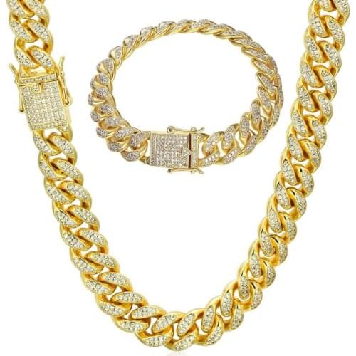 Iced Out Chain Miami Cuban Chain Link Choker Hip Hop Jewelry Gold Chain for Men Necklace Corrente Ice Chain