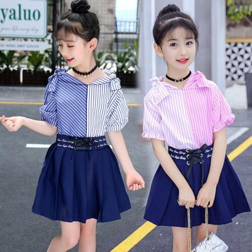 Set summer for girl 2020 girls kids fashion 2 pieces shirt + skirt 4T 8 10 11 12 13 years children clothes teen girl summer sets