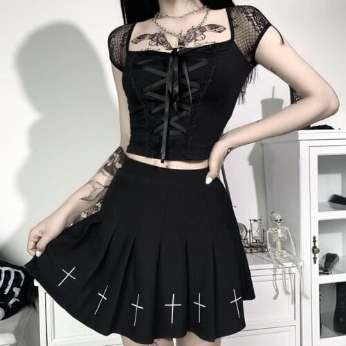 Black Punk Mini Skirt Streetwear High Waist Harajuku Rock Women Skirts High Waist Mini Skirt Pleated Costume Skirt for Goth Girl