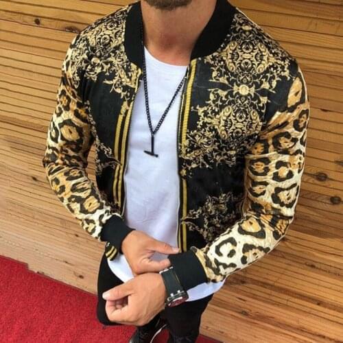 Mens Spring Autumn Jacket Casual Slim Coat Leopard Printed Mens Streetwear Baseball Collar Jacket Outerwear Size S-3XL MY468