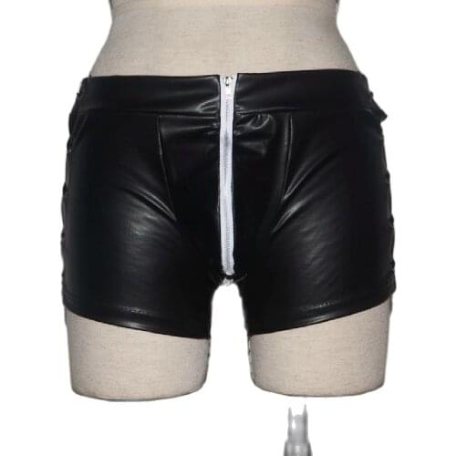 Mens Sexy Walking Leather Short Shorts Strappin Hip Huggers Faux Leather Body Engineers Flank Bandage Casual Men Puttee Shorts