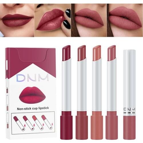 4 Colors/set Lipstick Set Long Lasting Matte Korean Lipstick Moisture Cosmetic Lips Makeup Waterproof Smoke Tube Lipstick TSLM1