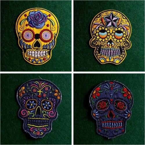 2pcs/lot Punk Black Patches Iron on Patch on Clothes Stripes Sticker Embroideried Patches Clothing Skull Punk Patch Applique DIY
