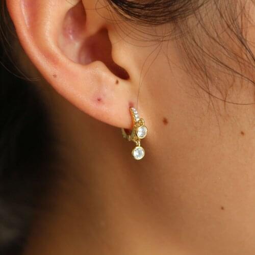 2018 New Zircon Crystal Ear drop Earrings For Women CZ Circle minimal cute Piercing Earrings Fine Jewelry Brincos