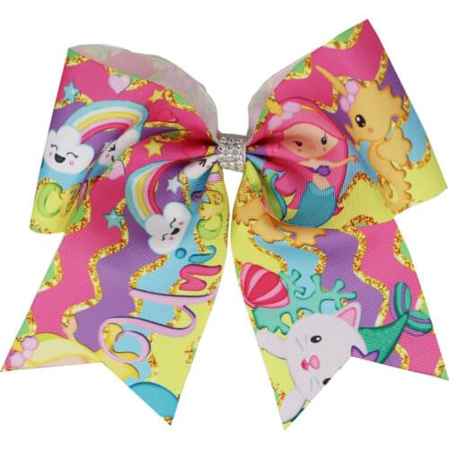 New Bowknot Elastic Bands Hair Bows 7.5Inch Fish scal Grosgrain ribbon Holder Accessories Headwear Custom Drop shipping