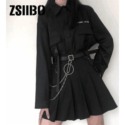 New womens loose long-sleeved shirt + pleated skirt fashion tooling two-piece suit womens trendy womens suit womens jacket