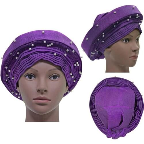 New Arrival 24 colors African Tied Asooke Headtie with Heavy beads for Wedding Party Dress HT181024-1