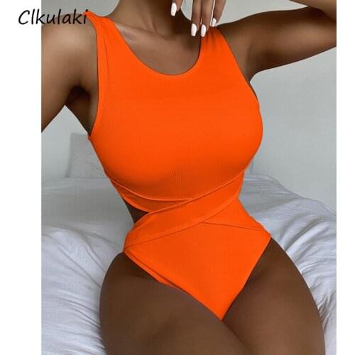 New Ribbed One Piece Swimsuit Women Sexy Solid Swimwear Push Up Bathing Suit 2021 Summer New Female Monokini Swimming Beach Wear