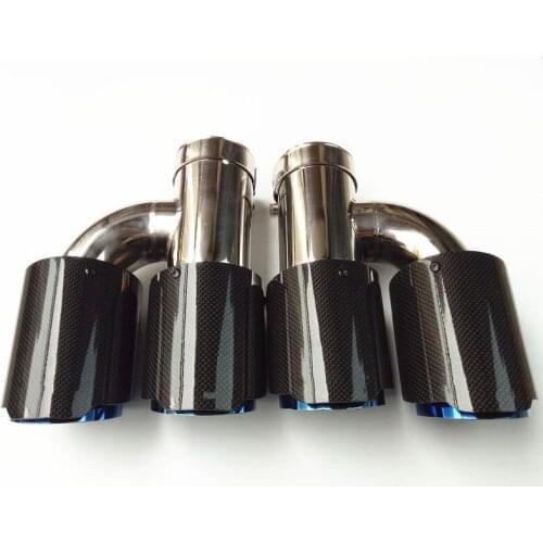 One Pair Right+Left H Model Blue Exhaust Tip Car Universal Material Carbon Fiber+Stainless Steel For Akrapovic Muffler Pipe