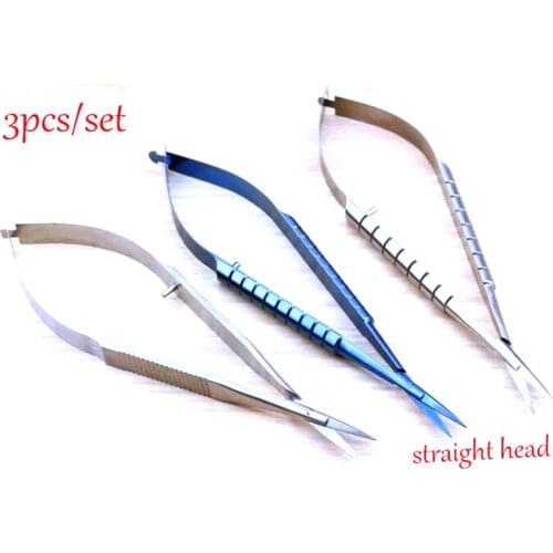 3pcs/set stainless steel/Titanium Straight head Ophthalmic Instruments 12.5 cm micro scissors, Microsurgical Corneal scissors