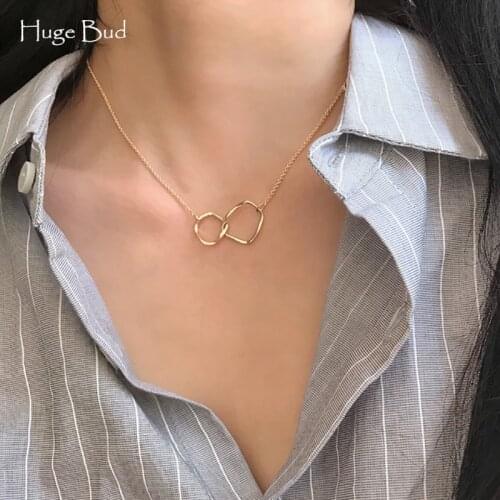 Huge Bud Fashion Retro Necklace Real Gold Plated Double Circle Interlock Pendant Women Trendy Jewelry Collares Gift Collier