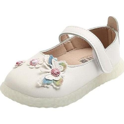 Autumn Little Princess Girlss Leather Shoes Soft-soled Single Shoes Cute Embroidered Baby Shoes Butterfly