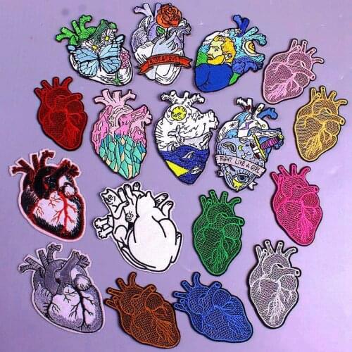 Prajna Hippie Iron On Heart Patches For Clothing Stripe Human Organs Embroidered Patches For Clothes Sewing Sticker On Badge