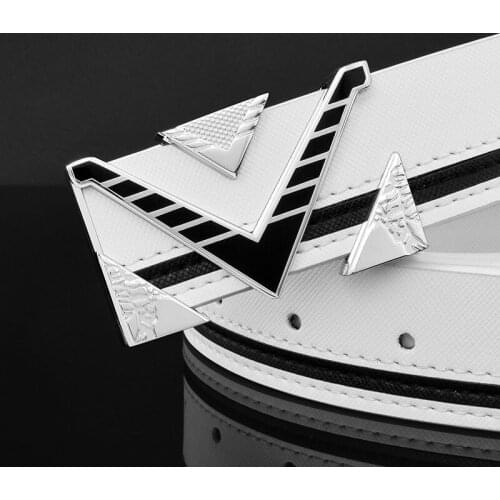 2021 High Quality V Letter Mens Belt Luxury Brand Mens And Womens Belts Unisex Fashion Shiny White Design Buckle