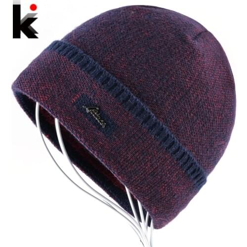 Winter Hat Thick Knitted Skullies Beanies Men Double Layer Keep Warm Knitting Hats For Men Add Velvet Caps Boy Touca