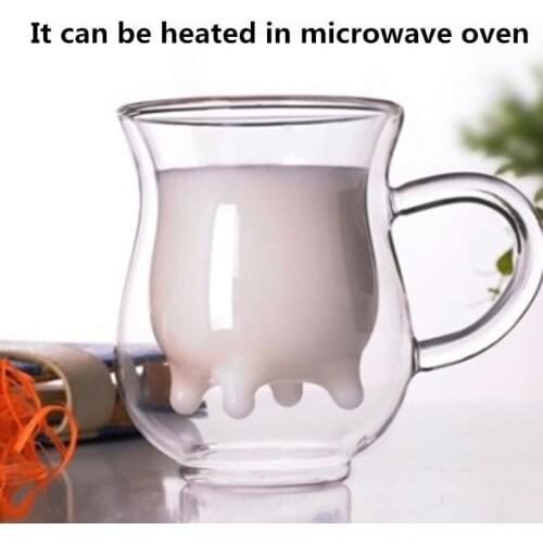 Double Wall Milk Glass Cup Cow Udder Shape Tea Cup Juice Water Coffee Mug Handle Glass Clear Wine Beer Jar Kitchen Drinkware