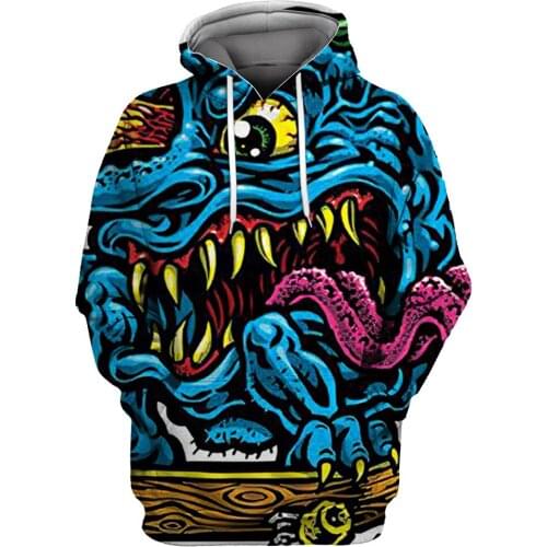 Papertiger Yellow Eyes Long Tongue Blue Monster Print Fun 3D Hooded Sweatshirts