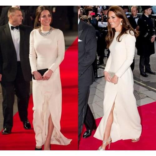 Kate Middleton 2021 Evening Dresses by Jenny Packham Celebrity Red Carpet Dress Vintage Jewel Neck Long Sleeve Prom Gowns