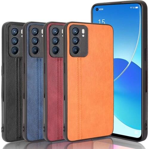 For OPPO Reno 6 5G Case Luxury Calfskin PU Leather lines Back Cover Shockproof Case For Oppo Reno 6 Pro Plus 5G Reno6 Phone Case
