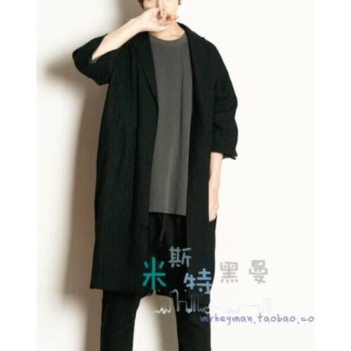 S-5XL!! New mens clothing no button outerwear half sleeve loose suit collar medium-long s trench