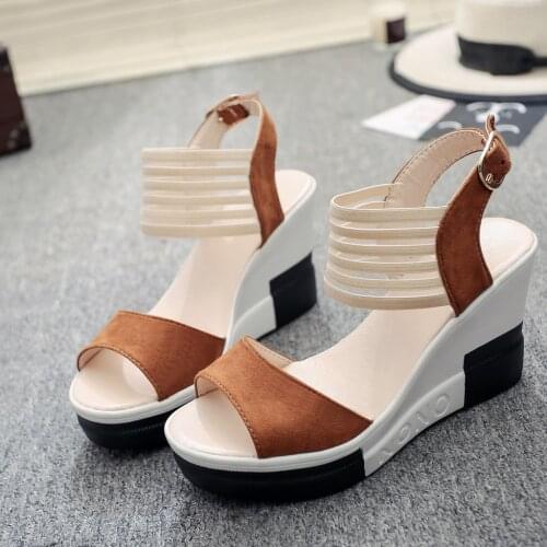 2021 new Fashion Wedge Women Shoes Casual Belt Buckle High Heel Shoes Fish Mouth Sandals 2020 Luxury Sandal Women Buty Damskie