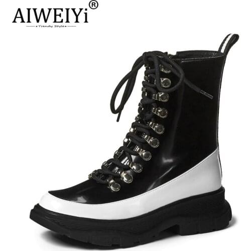 AIWEIYi White Martin Boots Female Shoes British Style Thick Sole Short Boots Street Cool Single Boots Ins Motorcycle Boots