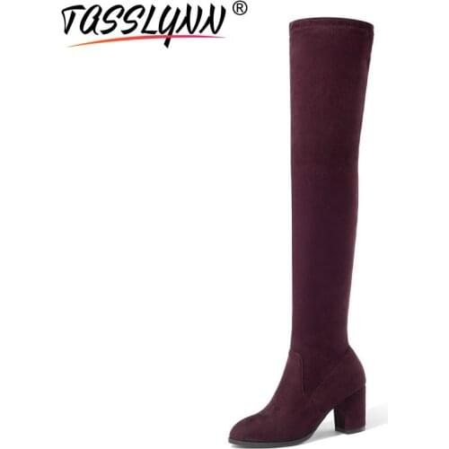 TASSLYNN 2019 Fashion Women Boots High Heel Winter Boots Slim Look Over The Knee Boots Stretch Fabric Slip on Women Shoes Autumn