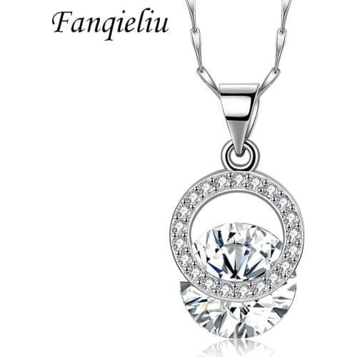 Fanqieliu Luxury Birthday Girl Gift Double Round Crystal Jewelry 925 Sterling Silver Pendant Necklace For Women FQL21312
