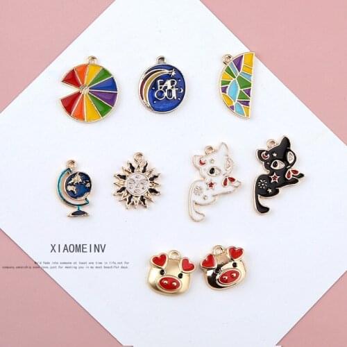 10pcs Fashion Jewelry Cute Alloy Animal Pendants Piglet Cat Cartoon Earrings For Women Girls Material Diy Handmade Accessories