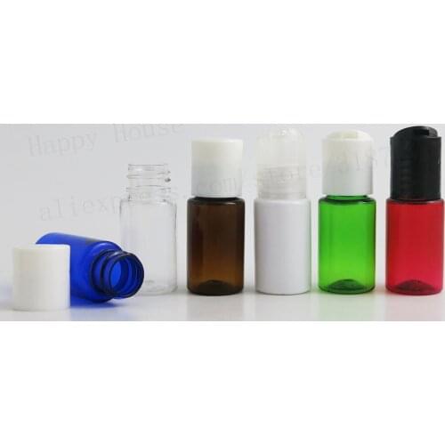 100 x 10ml Outdoors Empty 10ml PET Plastic Cream Bottle with White Black Clear Disk Cap Insert Set 1/3oz PET Cosmetic Containers