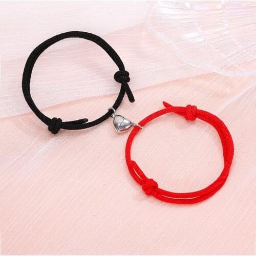 2Pcs Minimalist Lovers Heart Matching Friendship Bracelet Rope Braided Couple Magnetic Distance Bracelet Kit Lover Jewelry 2021
