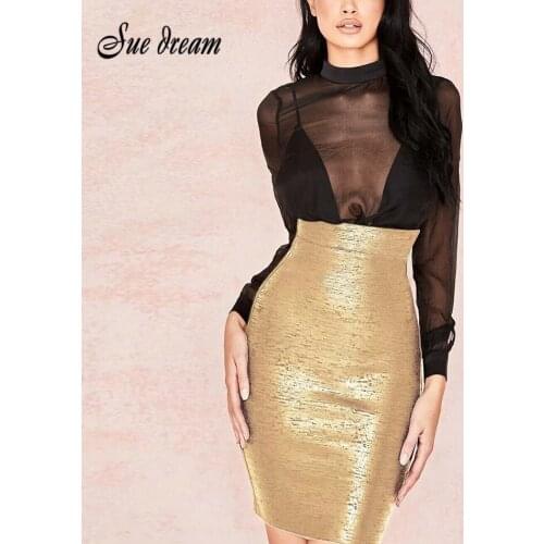 2021 New Summer Sexy Womens Chic Gold And Silver Skirt Pencil Skirt Mini High Waist Elegant Party Ball Bodycon Bandage Skirt