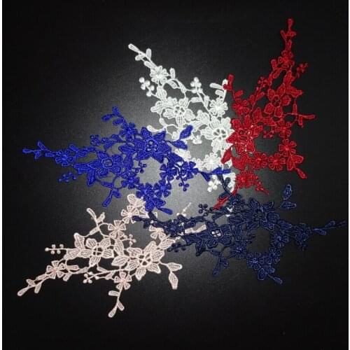 3Mirror pairs black red white ivory yellow pink burgundy small flower applique venise lace applique red 19 X12cm LA77