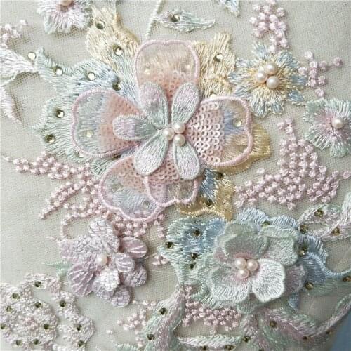 3D Multi-Layered Petals Lace Applique, Faux Pearl Sequin Applique, Floral Trim Lace, Bridal Headpiece Applique Price