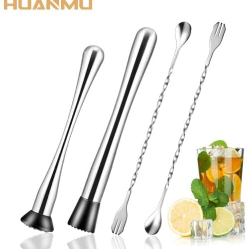 4Pcs/Set Stainless Steel Wine Mixing Stick Spoon Cocktail Muddler Shaker Crushing Hammer DIY Drink Muddler Crushed Ice Bar Tool