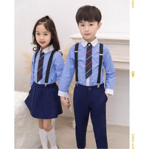 Wedding Suit For Boys Kids Formal Prince School uniform Dress Gentleman Girls Strap Shirt Pants Tie 4Pcs Performance Costume