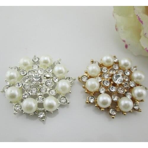 5pcs/set DIY Flower Rhinestones Buttons Pearl Button Alloy Diamante Crystal Bow Wedding Decoration Sewing Decor Accessories